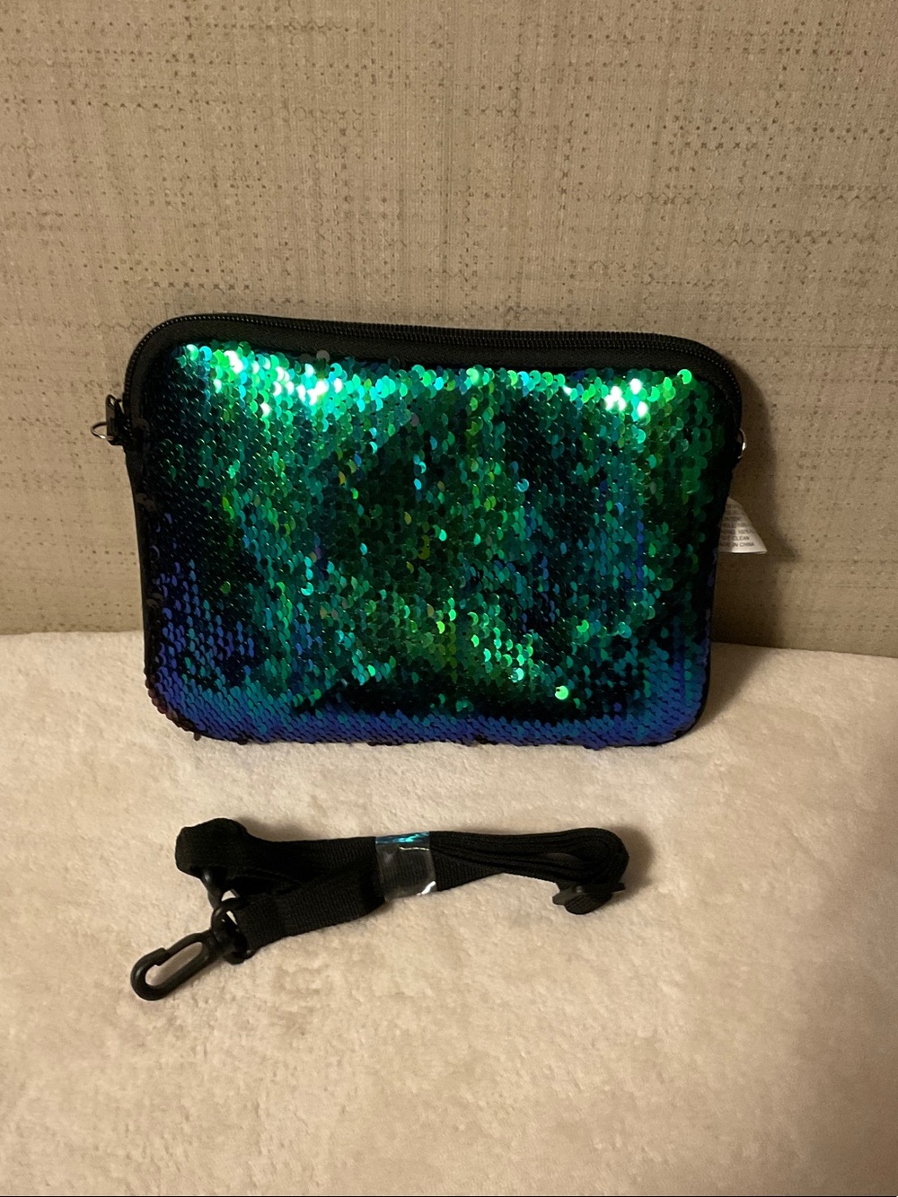 Sequin Tablet Sleeve with Detachable Strap - Green/Blue